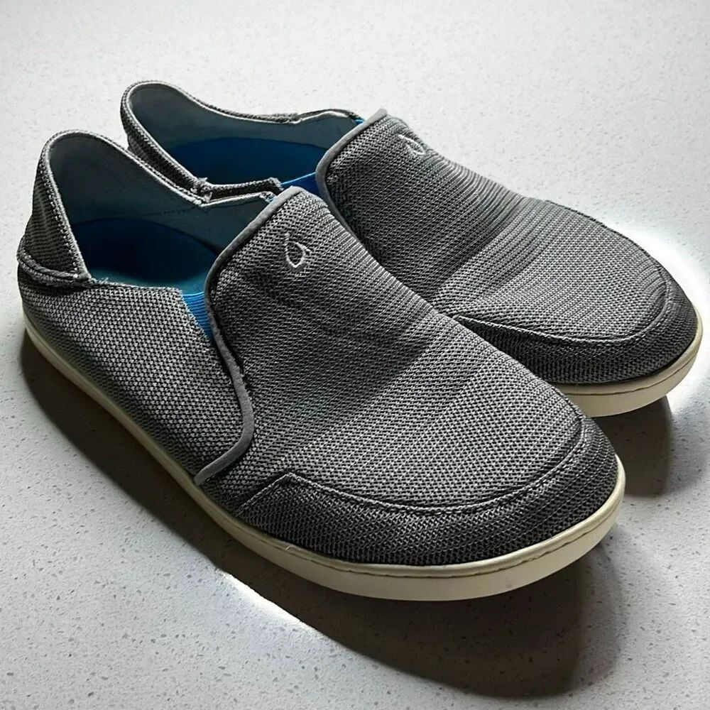 Olukai Nohea Mesh Slip On Shoes Men’s Silver/Grey Casual Loafer Mens 9